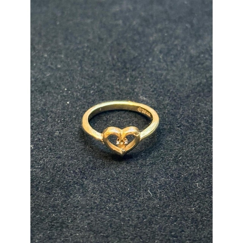 18KT HGE Heart Outline Gold Ring - missing center stone - Size 6